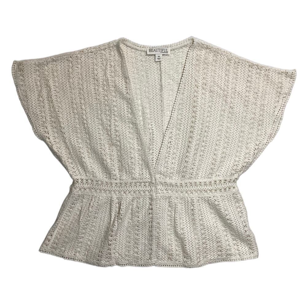 BEAUTUFL‎ crochet V-neck peplum summer blouse M cream